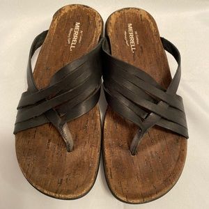 Merrell District Mayans Black Leather Slip On Strappy Sandal Women’s Size 7